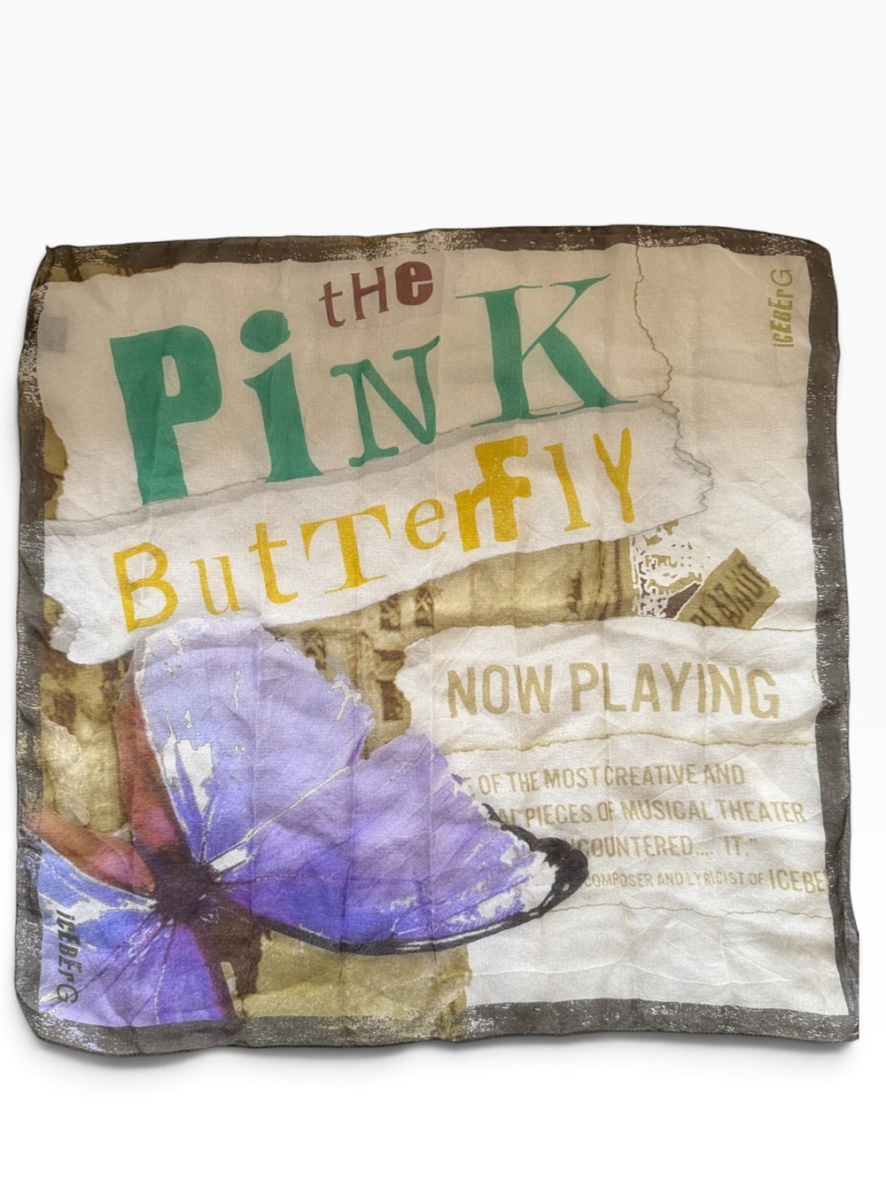 Iceberg Pink Butterfly graphic 100% silk chiffon scarf